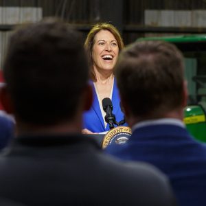 Cindy Axne speaking in Menlo, IA