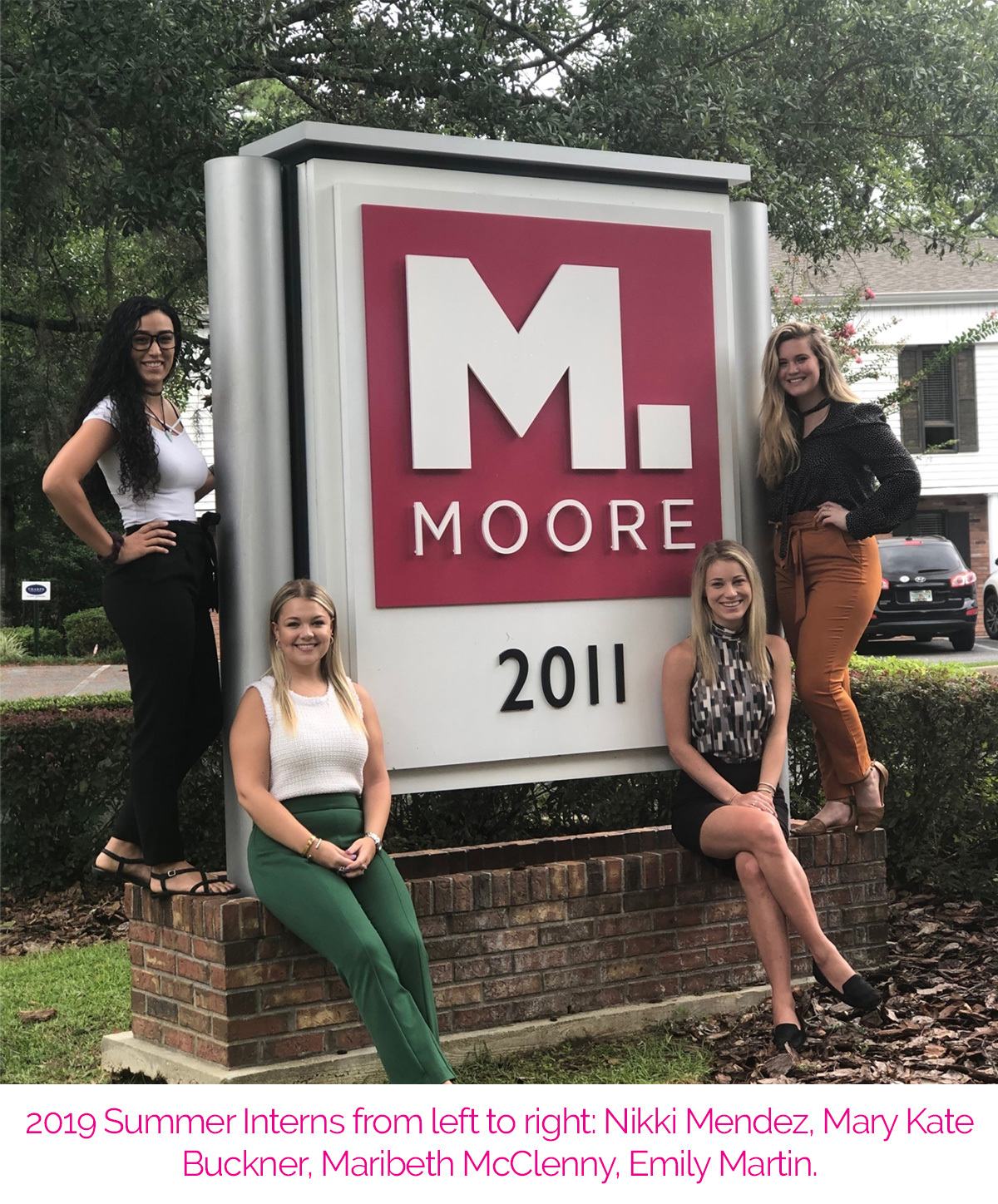 2019 Summer Interns from left to right: Nikki Mendez, Mary Kate Buckner, Maribeth McClenny, Emily Martin