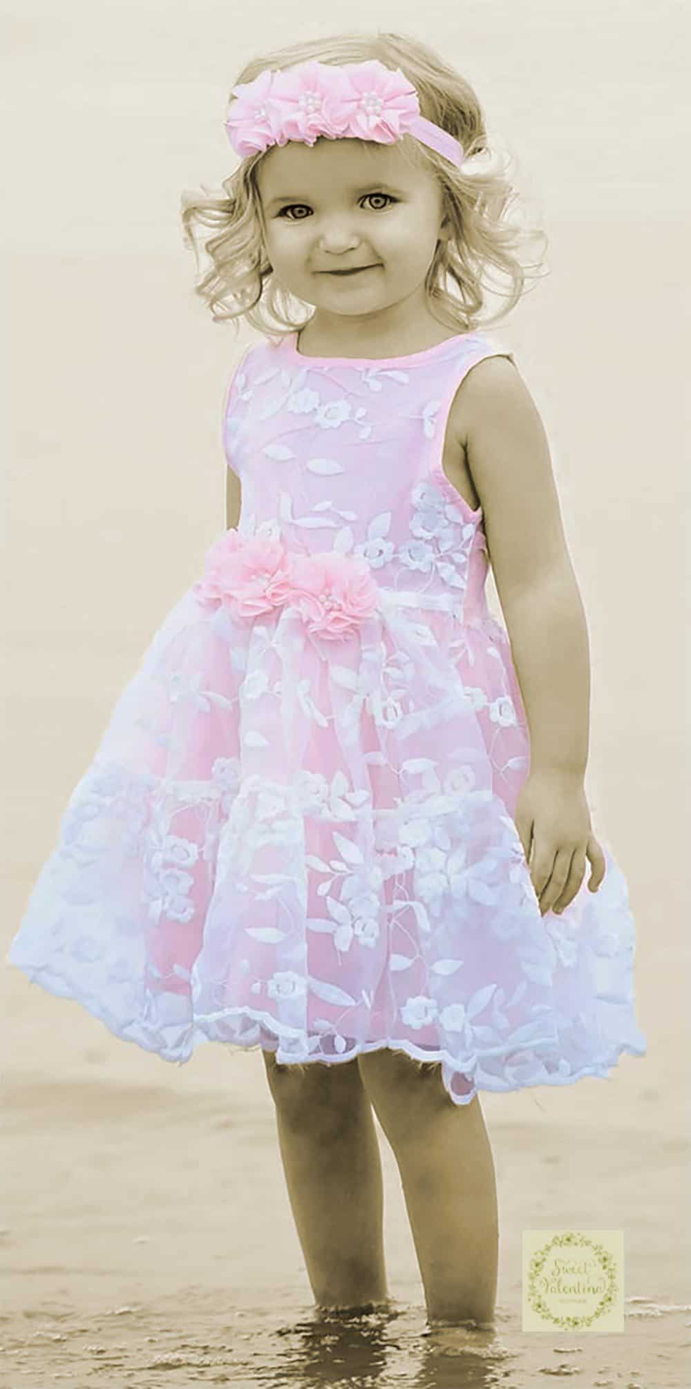 Pink Lace Flower Girl or Party Dress. Organza over soft cotton lining