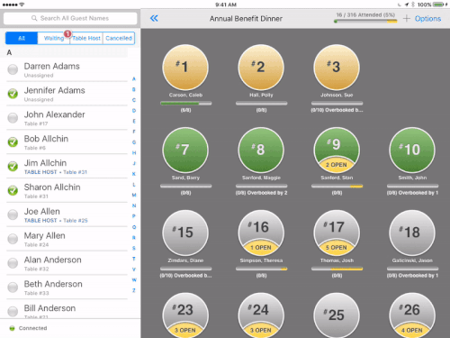 Animated GIF showing how to manage table assignments on an iPad