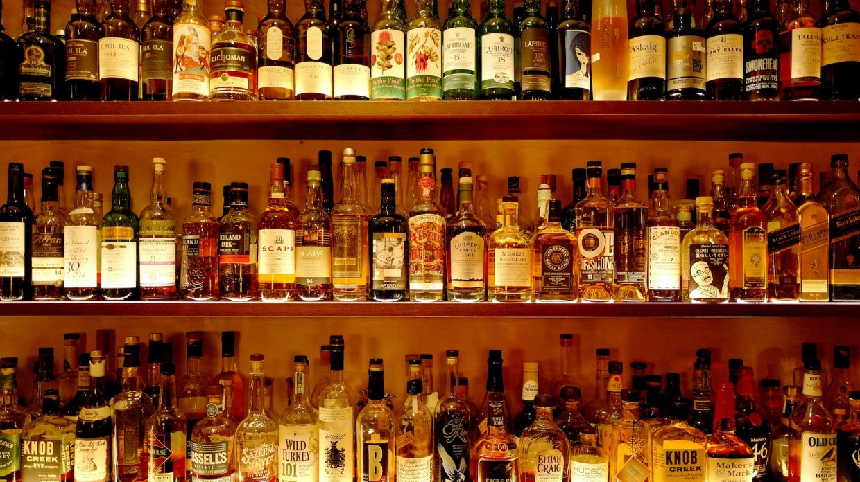 Bottles of whisky at Old Crow Bar in Zurich, Switzerland