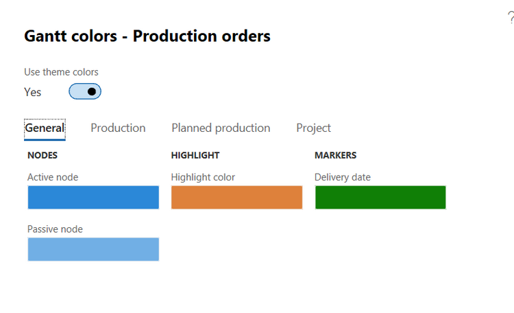 Gantt chart colors in Microsoft Dynamics 365 for Finance and Operations