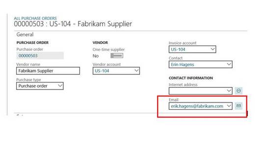 Dynamics 365 for Operations purchase order email