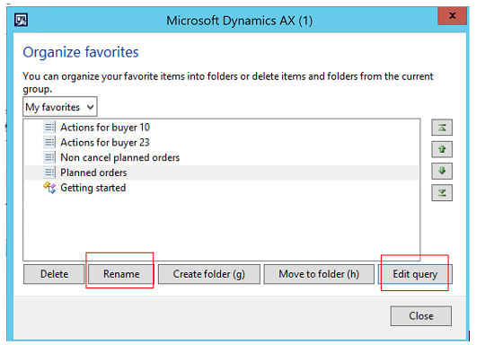 Microsoft Dynamics AX buyer and planner filtered favorites