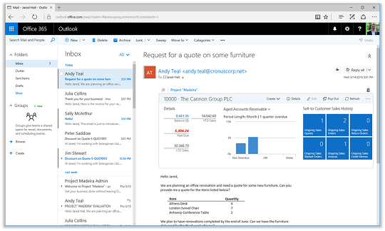 Microsoft Dynamics NAV 2017 Outlook integration (click for larger)