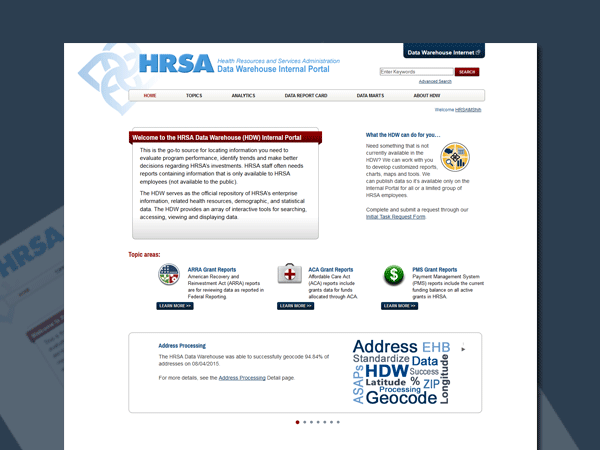 HRSA Data Warehouse Intranet website image preview