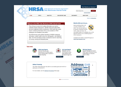 HRSA Data Warehouse Intranet website thumbnail