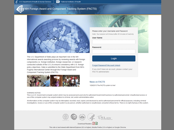 NIH Foreign Award and Component Tracking System (FACTS) image preview