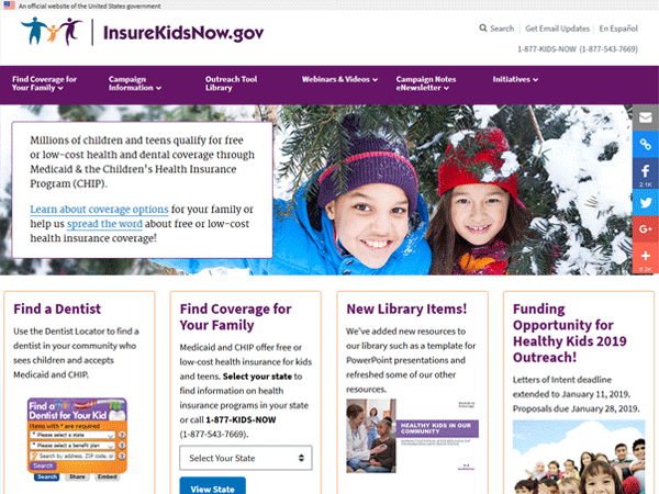 Insure Kids Now website image preview