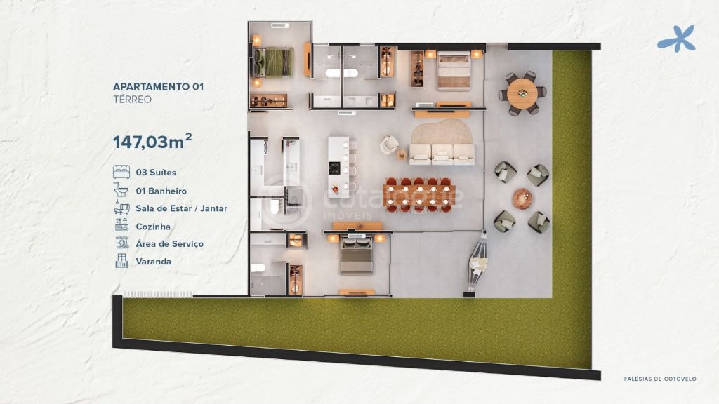 Apartamentos alto padrão pé na areia em cotovelo (03 opções 