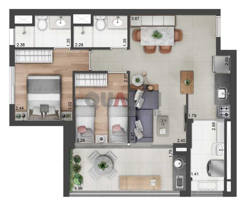 Apartamento novo para venda com 69 m², 2 dormitórios, 1 suíte, 1 vaga de garagem, lazer completo no Alto da Boa Vista/Santo Amaro.