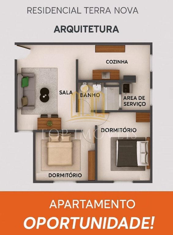 Belissimo apartamento terras do sul 2 dormitórios 54m²