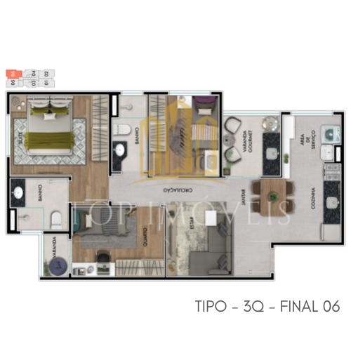 Apartamento moderno com 3 quartos e varanda gourmet – próxim