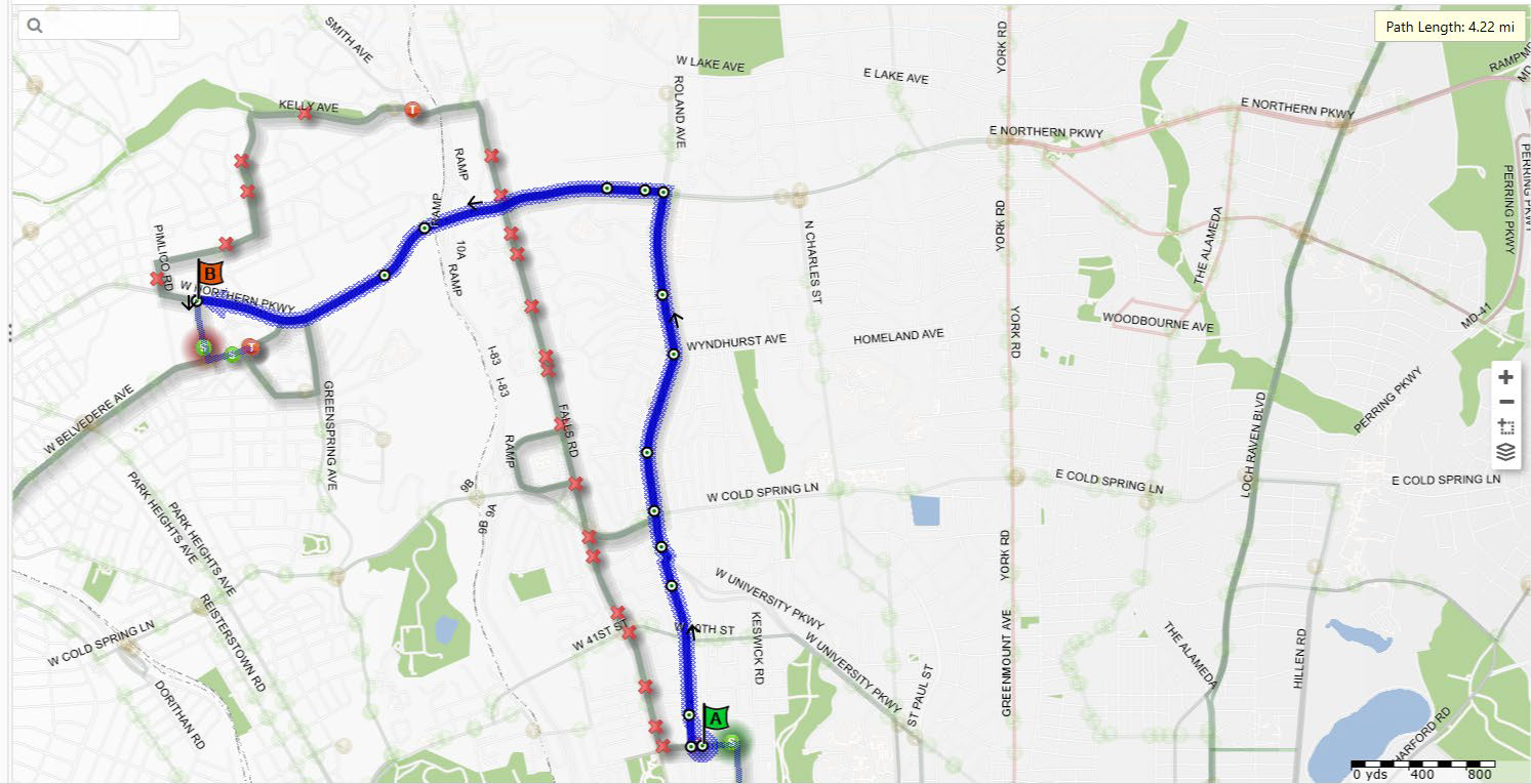 LocalLink 94 detour map to and from Sinai Hospital