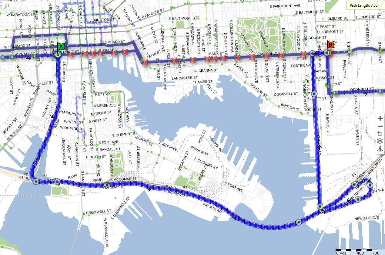 CityLink Navy eastbound detour map