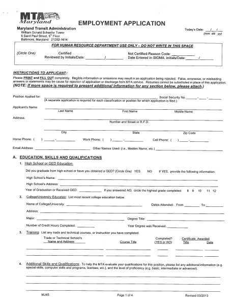 Police employment application
