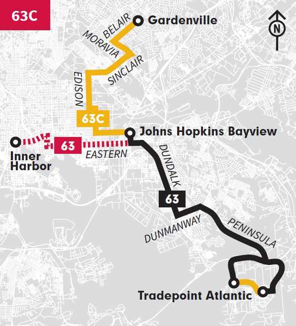 LocalLink 63 Option C via Edison Highway map