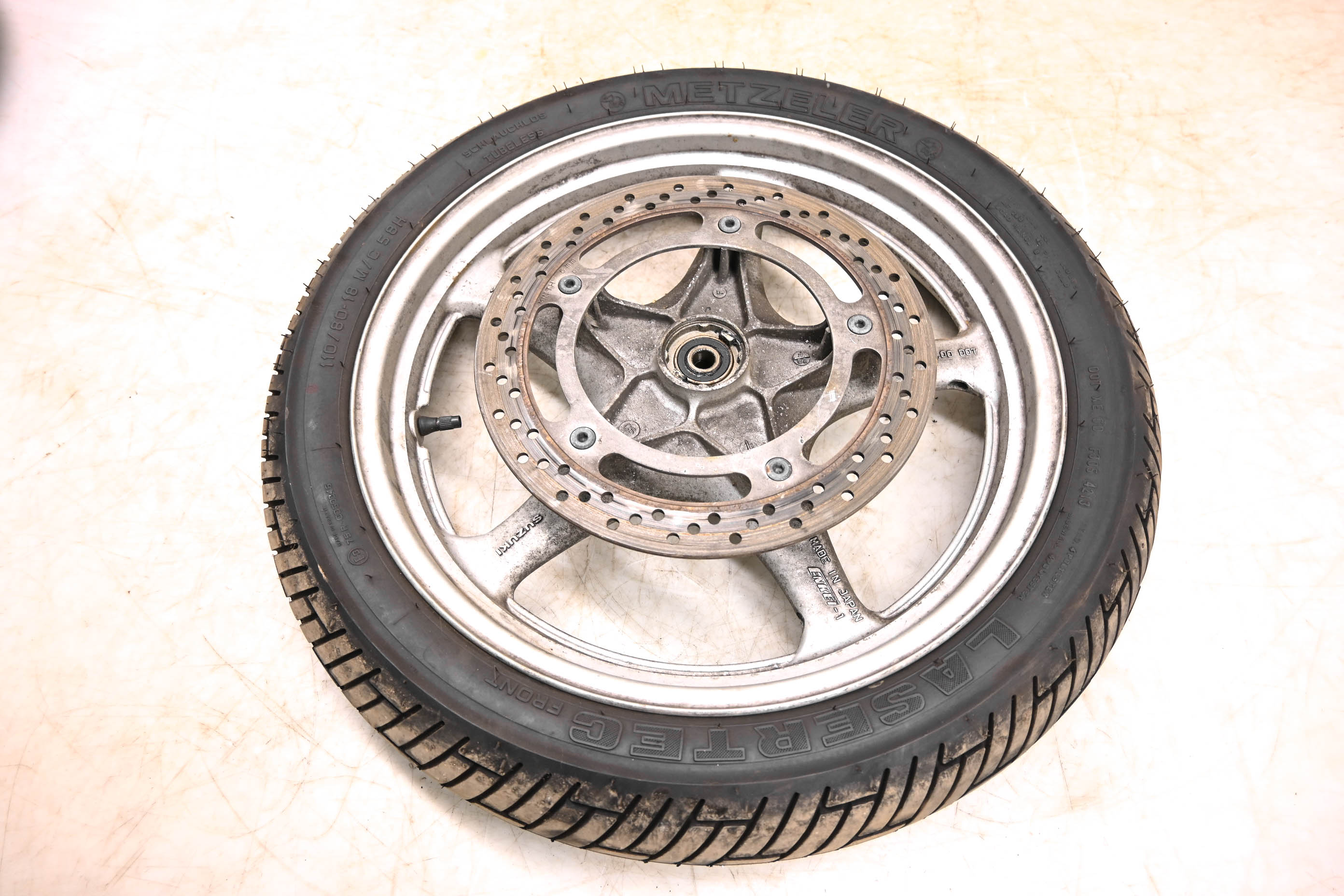 90 Suzuki VX800 Front Wheel Rotor Rim & Tire 110/80-18
