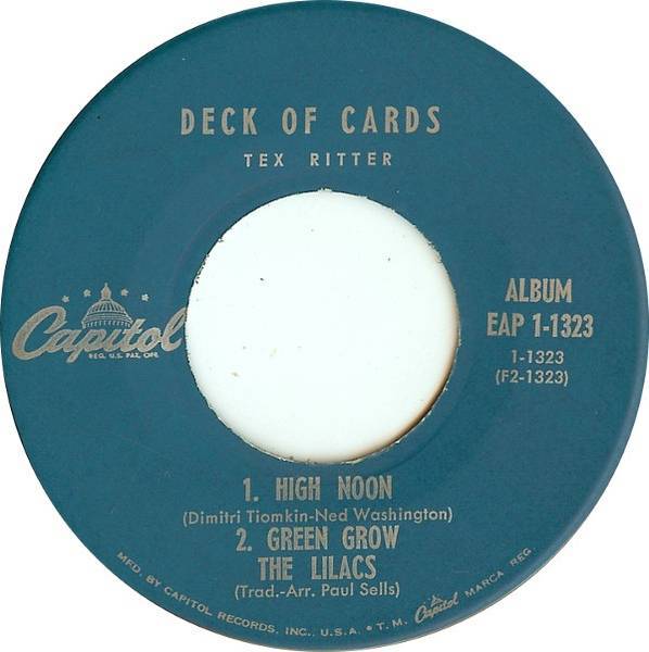 Tex Ritter Deck Of Cards (7") For Sale