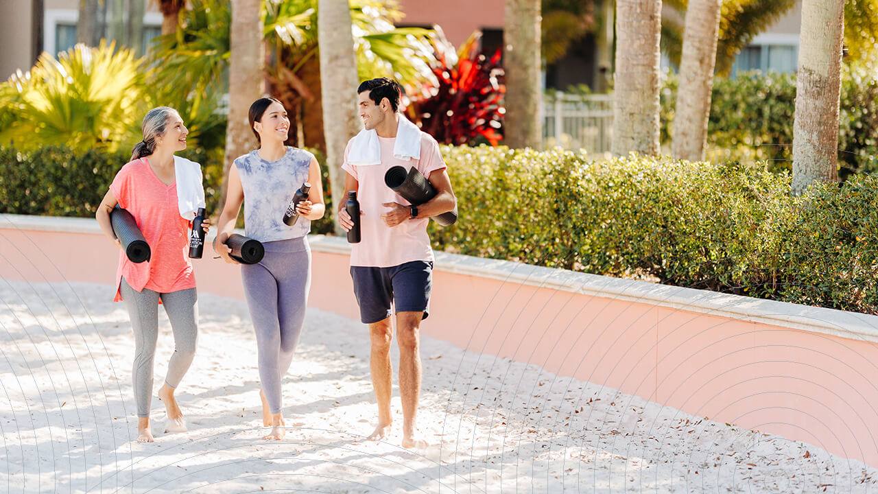 Friends going to yoga class