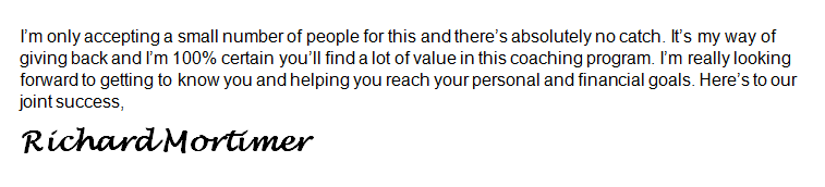 Richard Mortimer Signing Off Free Coaching