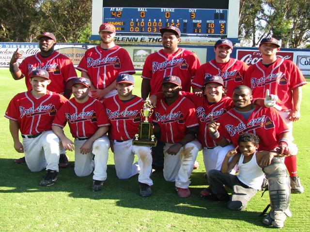 <center><b>2010 Sunday SB Wood Bat National 25+ Season & Playoff Champions!</center><BR>
<center><font size=4 color=red>BRENTWOOD BRAVES</font></b></center><BR>
<center><font size=1 color=black>Top row: Darrol Harris, Andy Givens, Miles Duncan, JJ Leiro, Armando Jovel<BR>
Bottom row: Seth Craig, Dean Wood, Jon Selman, Karmen Randolph, Drew Wildstein, Sean Carter, Deuce Carter</font></center>