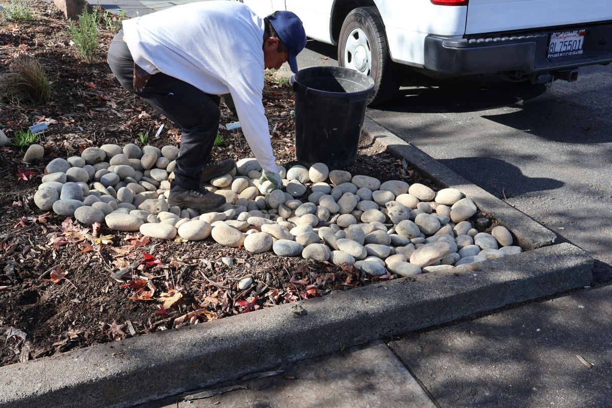 The final touches - the rock river!