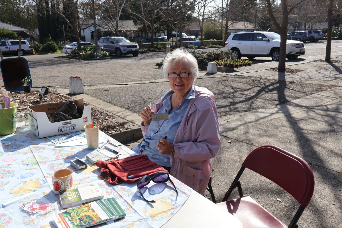 Pat Mei making plant tags