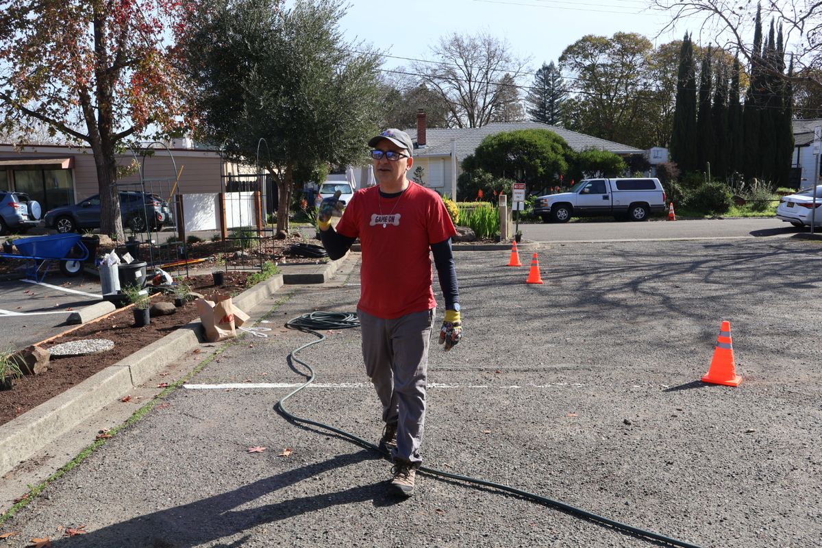 Raul helping to move stepping stones