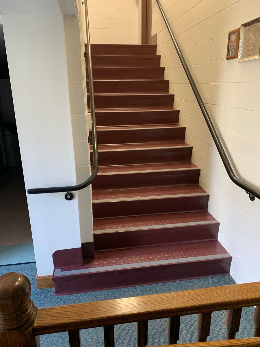 Trustees have been busy! New treads for the back staircase!