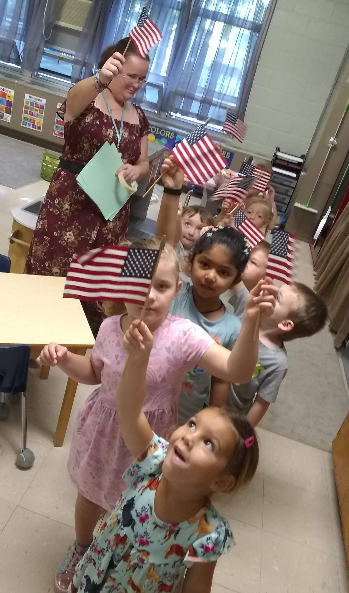 Kindergarten found a female monarch butterfly today!  PK marched in their own Patriot Day parade on Sept. 11 while learning the song,