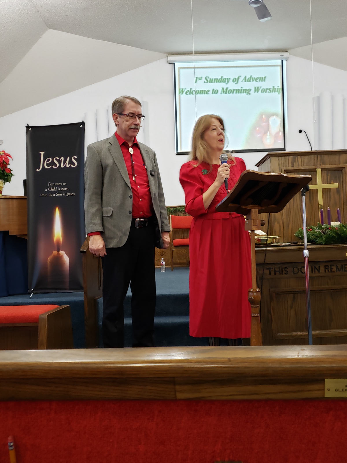 1st Sunday of Advent - Pastor Bruce & Shirley lighting the Advent Candle