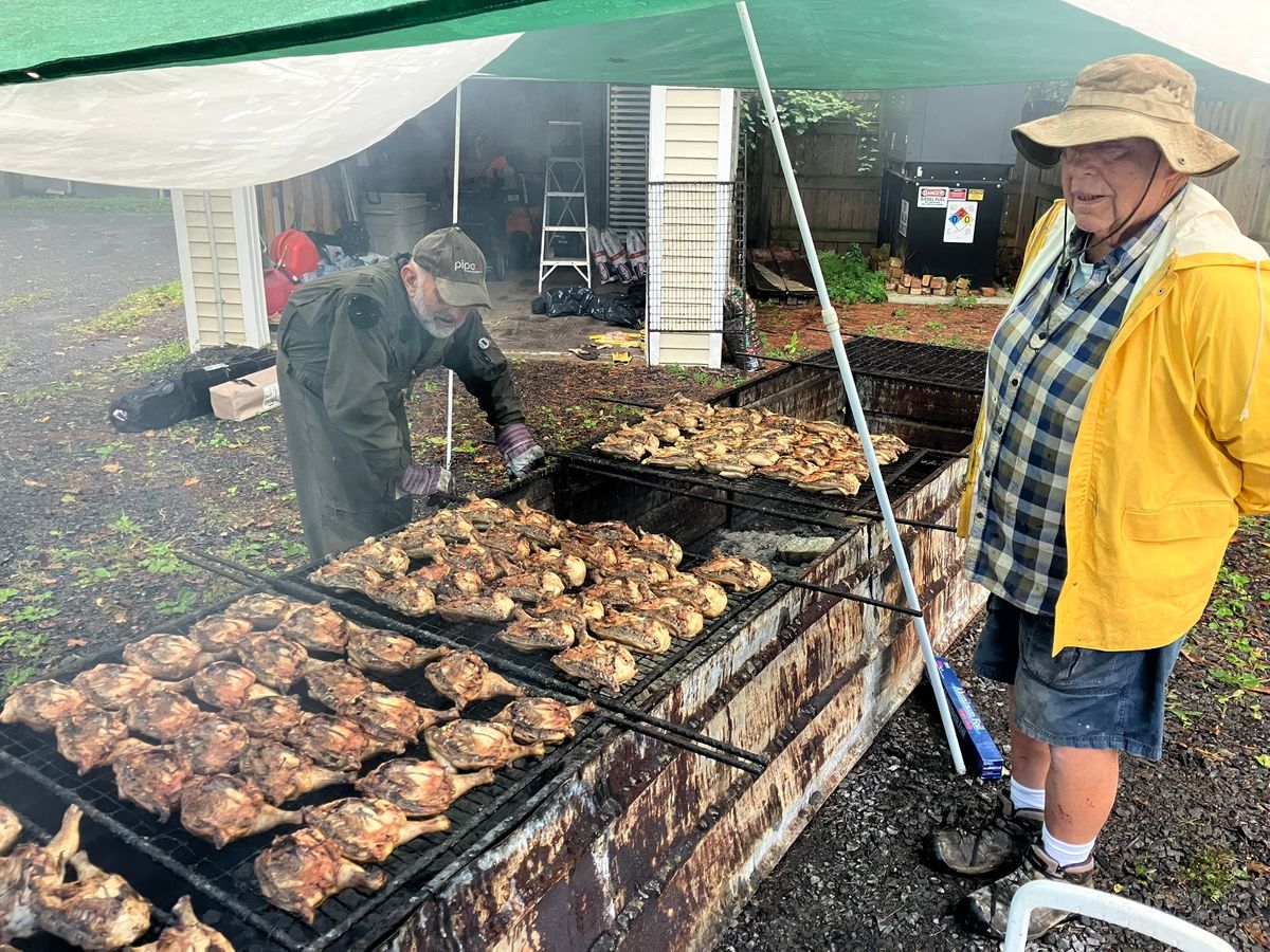 Chicken cooking on a rainy day