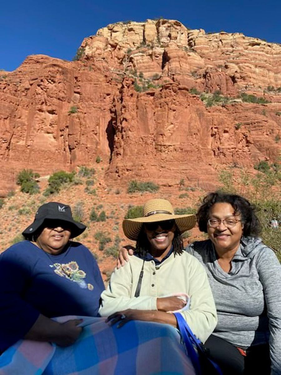 A cool morning with Kim, Lady Henri, and Kim's sister, Sheryl, in Arizona hill country.