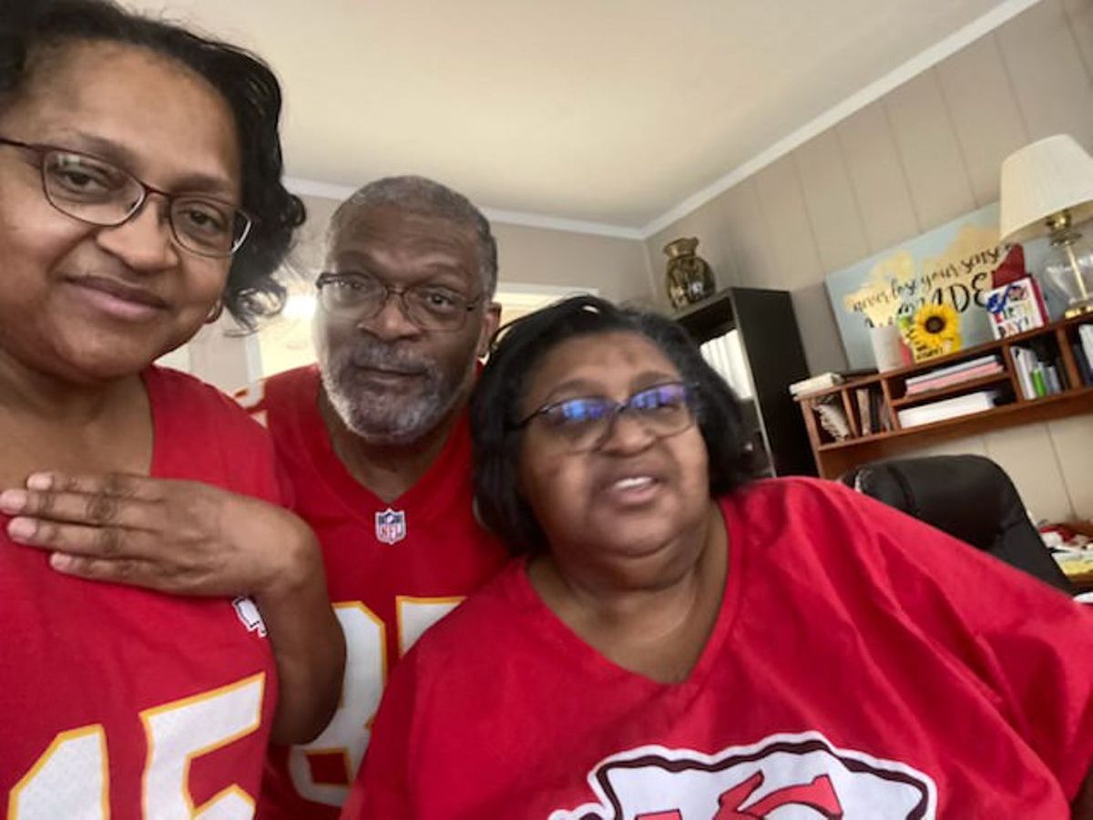 Siblings, Sheryl, Lacey, and Kim, ready for the big game!
