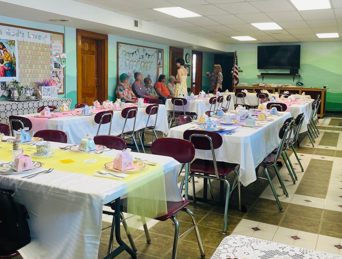 Fellowship Hall decorated for our Qtrly Women's Dinner 03/26/2026