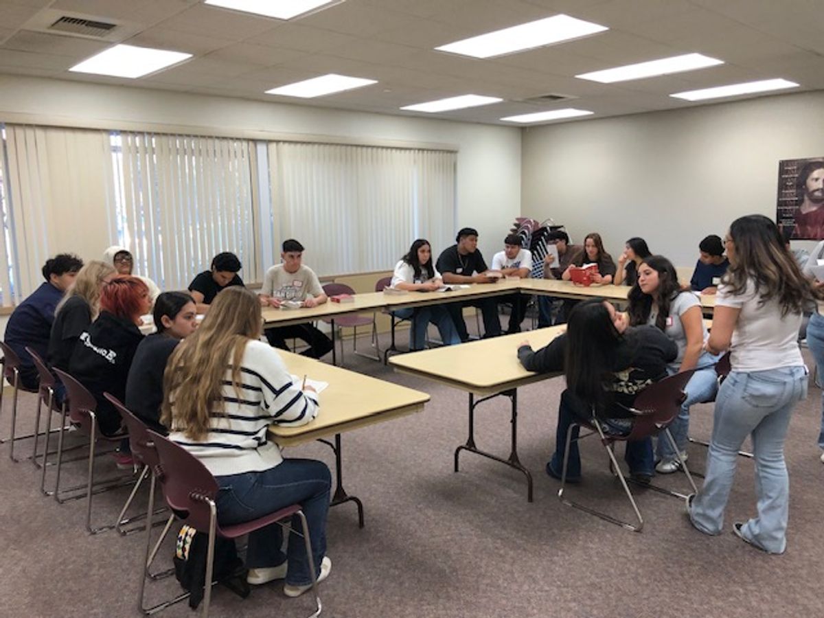Students participate in a Scripture study exercise.