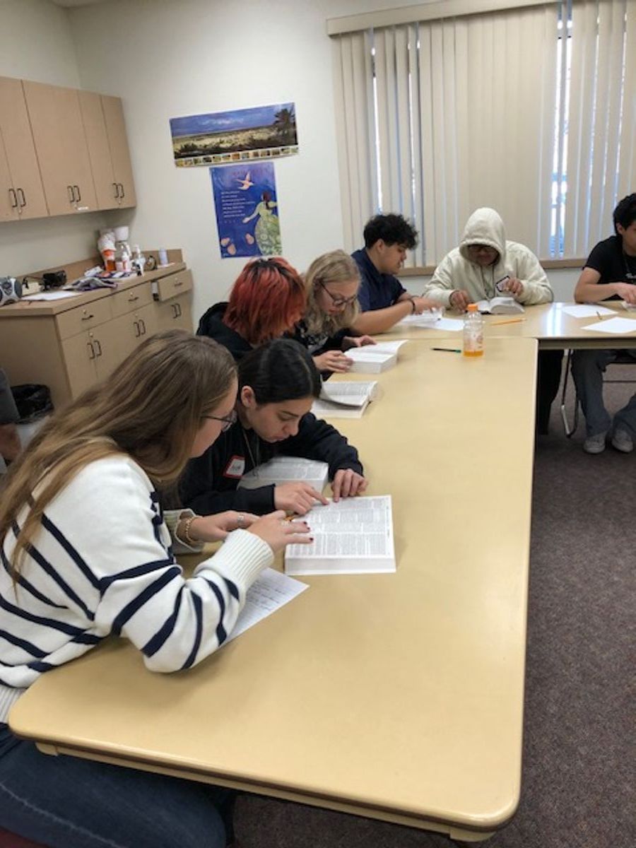 Students participate in a Scripture study exercise.