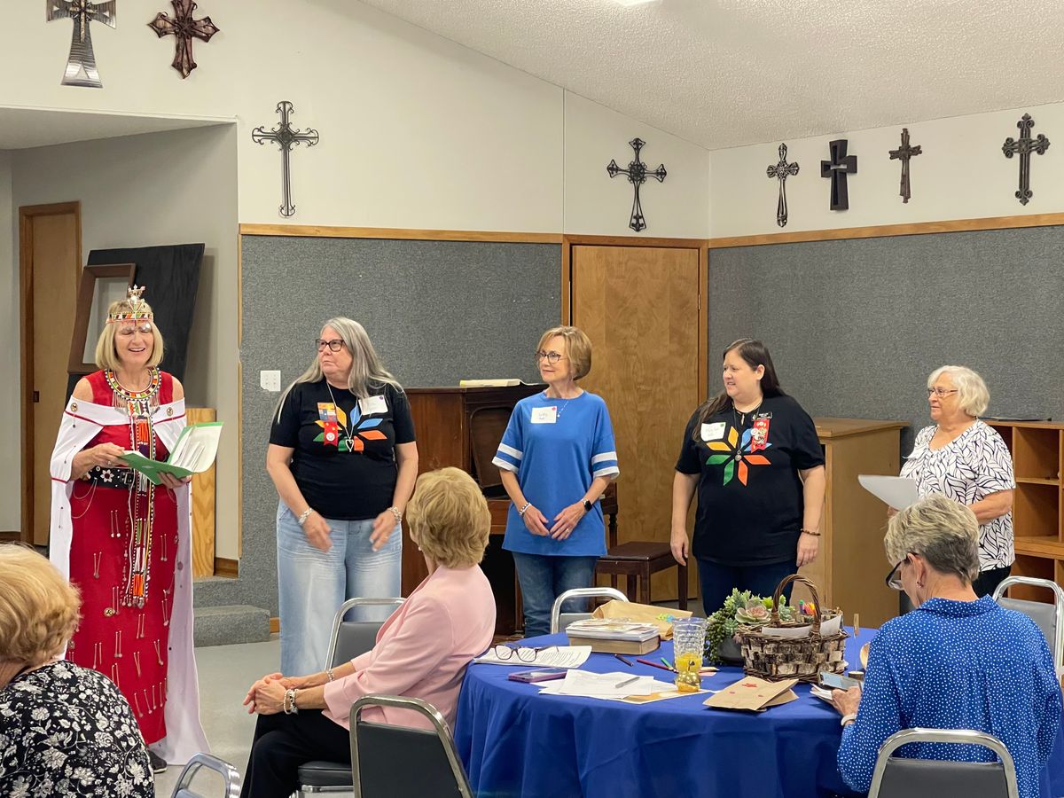Cynthia Rives introduces the 2026 MCW District Team – Rita Bonin, Nominations Chair; Dotty Hare, Treasurer; Mary Lou Felch, Communications Coordinator, Etc.; Christie Roberts, President