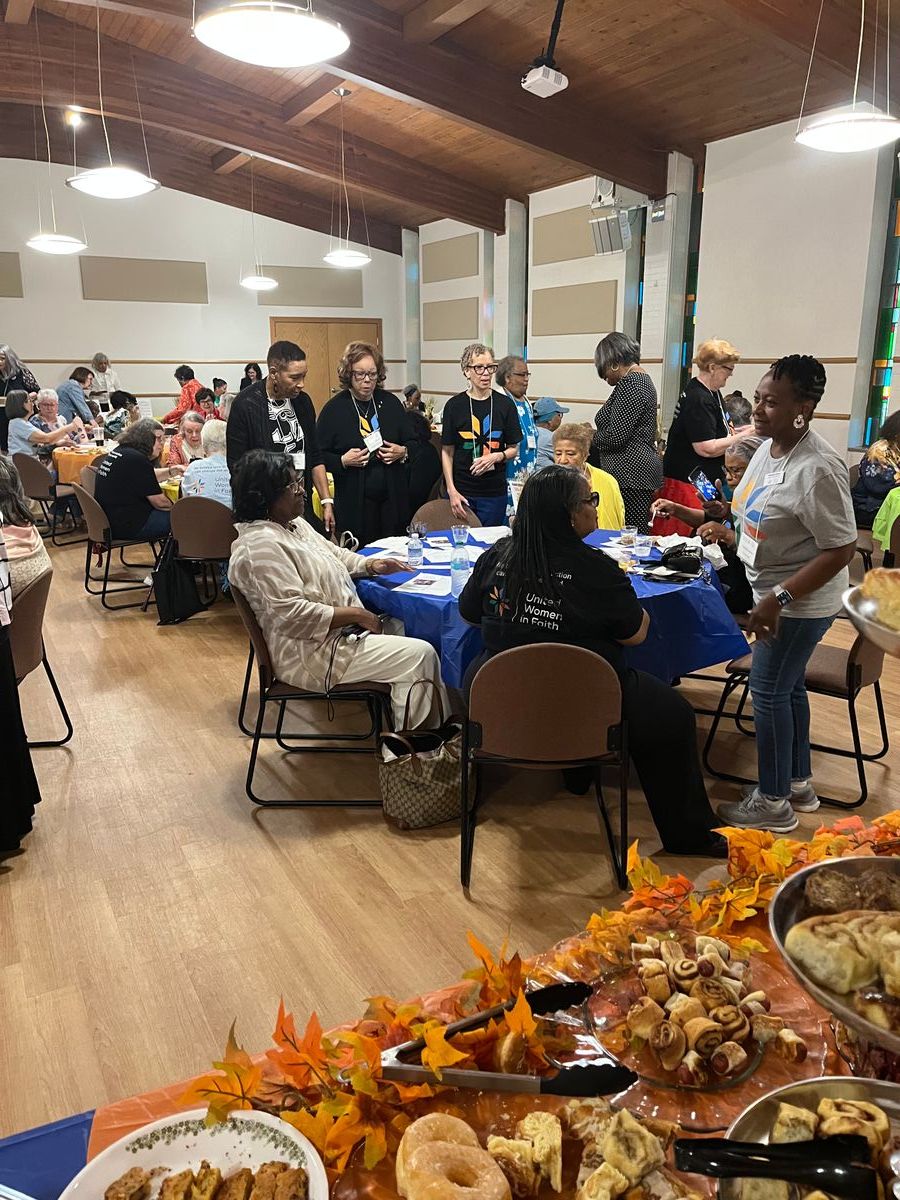 Coffee and Re-Connecting in the Fellowship Hall at Ridgewood Park UMC.