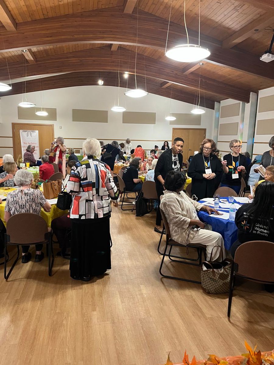 Coffee and Re-Connecting in the Fellowship Hall at Ridgewood Park UMC.