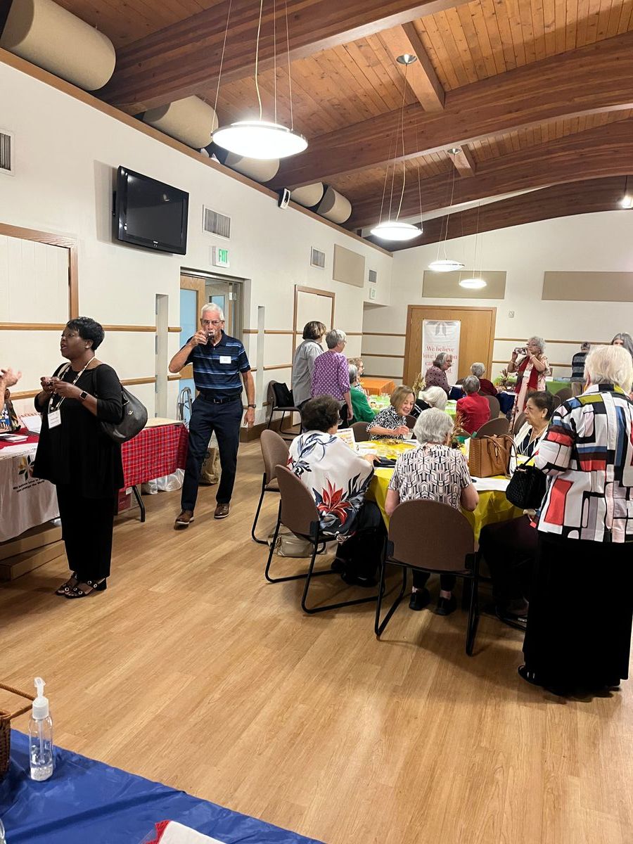 Coffee and Re-Connecting in the Fellowship Hall at Ridgewood Park UMC.