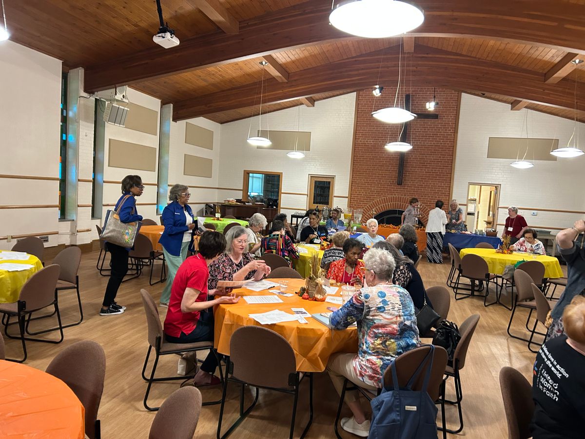 Coffee and Re-Connecting in the Fellowship Hall at Ridgewood Park UMC.