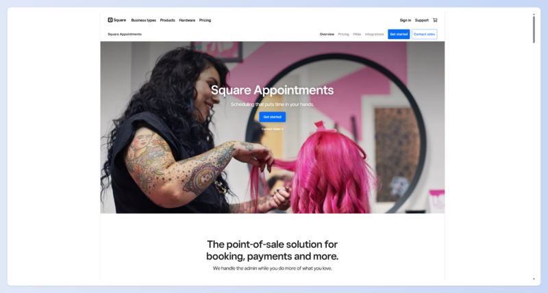 A screenshot of the homepage of the Square Appointments website homepage
