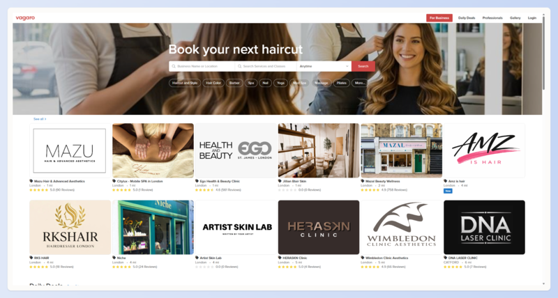 Vagaro salon POS software dashboard with appointment scheduling and service menu