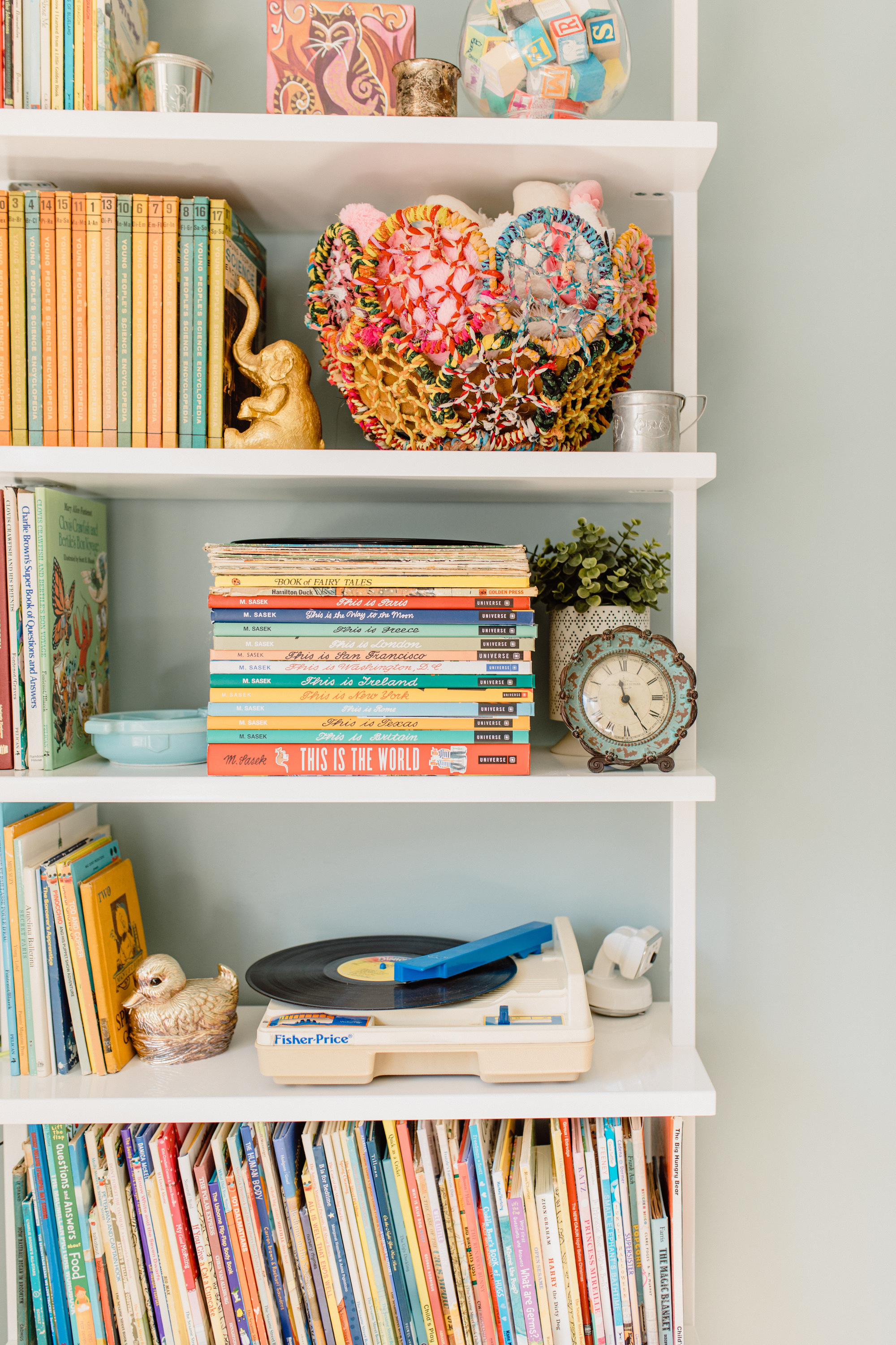 Children's Book Shelf With Vintage Finds