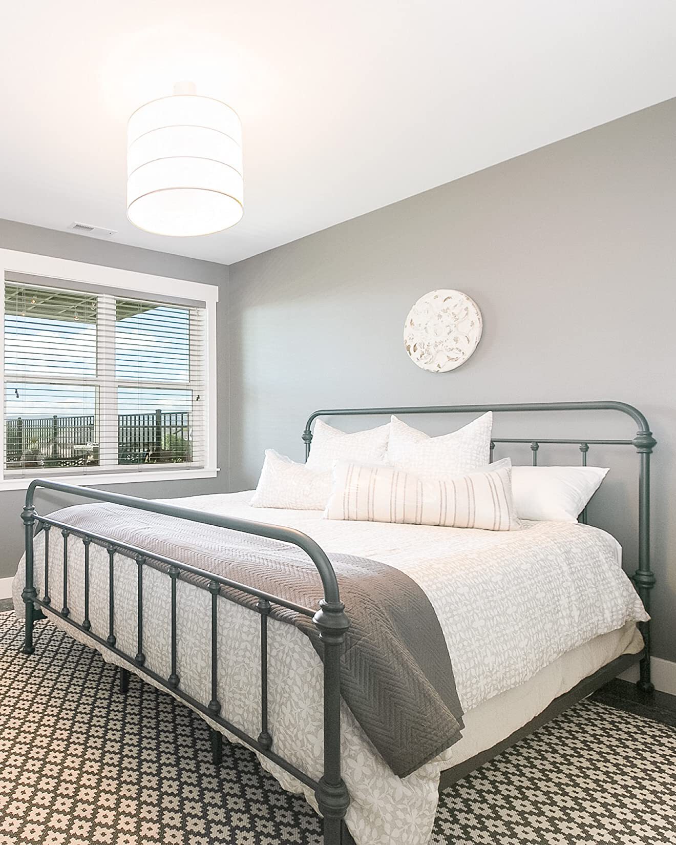 Metal Gray Farmhouse Bed Frame