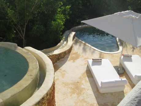 Cascading private plunge pools at Kilindi.