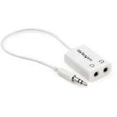 Adaptador Splitter Macho 3.5mm a x2 Hembras, Mini Jack para Audífonos. Blanco