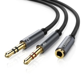 Cable Splitter de Audio y Micrófono Ugreen, x1 Macho a x2 Hembra 3.5mm, 2 pines